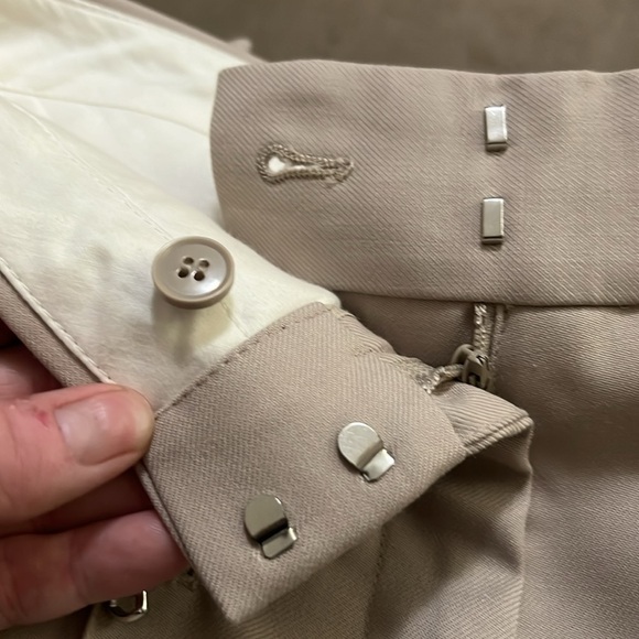 Reiss beige wide leg high rise wool blend dress pants silver front zipper pocket - Picture 10 of 11